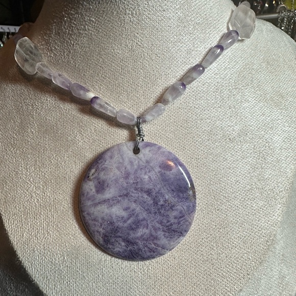 Jewelry - Handmade Long Purple Stone Pendant Necklace - Women Jewelry